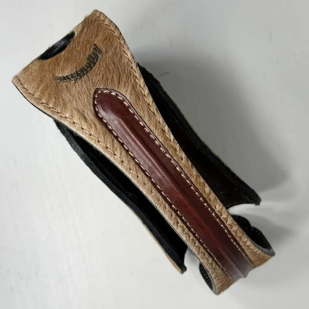 Argentina Wine Bottle Holder Brown Tan Leather Cowhide Countertop Caddy EUC